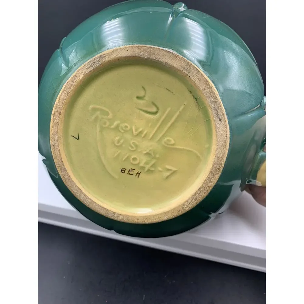 Roseville Pottery Mayfair Ball Pitcher Jug 1104-7 Forest Green Chartreuse MCM